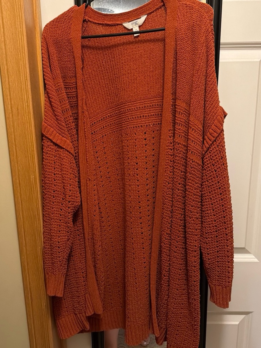 Open-Front Knit Cardigan Sweater in Rust Orange